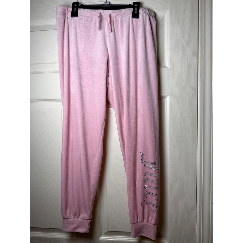 Juicy Couture Pink Velour Rhinestone Logo Joggers Sleepwear Pants Medium